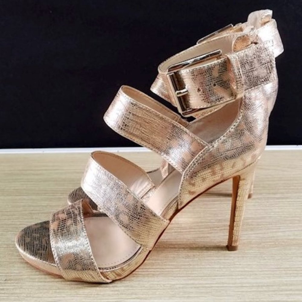 Vince Camuto Ankle Tie Strappy Gold Heels